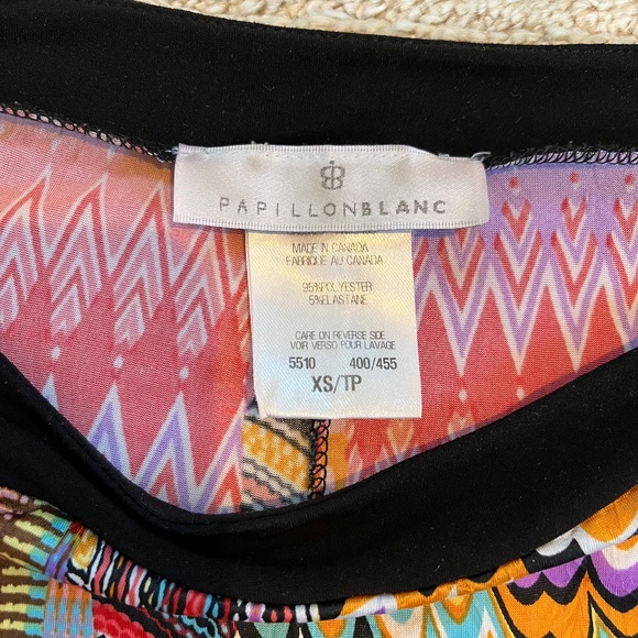 Papillon Blanc Womens Colorful Geometric Print Dress XS Retro 70s Groovy Stretch - Picture 3 of 4